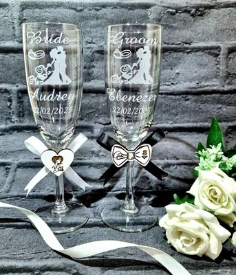 Personalised Champagne Flutes Set of 2 Personalised Wedding Gift Bride and Groom - image 1 of 4