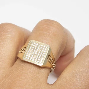 Greek Design Signet Ring Real Solid 10K Yellow Gold All Sizes - Picture 1 of 5