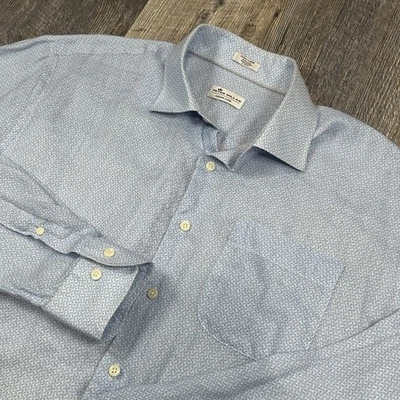 Peter Millar Crown Cool Button Up Shirt XL Blue Linen Long Sleeve Lighweight - Image 1 of 4