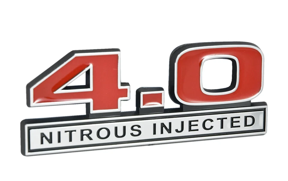 4.0 Nitrous Injected NOS Engine Emblem Badge Logo in Chrome & Red - 5" Long - Image 1 of 1