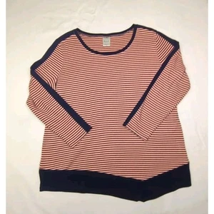 Blair Damen T-Shirt blau rosa asymmetrischer Saum gestreift 3/4 Arm Größe Medium - Bild 1 von 8