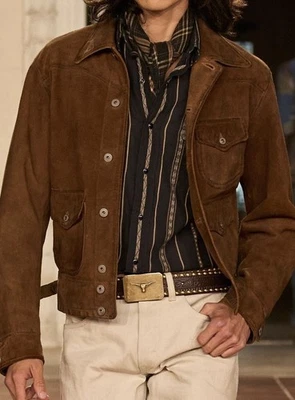 Men Brown Pure Suede Leather Jacket Slim Fit Trucker Jacket Custom Size S M L XL - Image 1 of 3