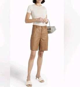 Frame 100% Lamb Leather High Waist Bermuda Shorts Size 30 Latte Brown EUC $748 - Picture 1 of 9