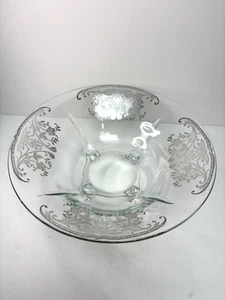 Vintage Large Sterling Silver Overlay Footed Clear Glass Center Bowl 12" - Picture 1 of 20