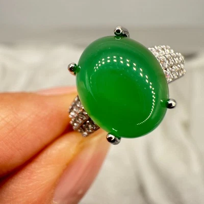 925 Sterling Silver Ring 11x8mm Green Natural Emerald Gemstone Zircon Cute Gift - Image 1 of 4