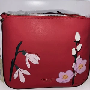 Radley warnham court snowdrops bright red leather bag New with tags - Picture 1 of 10