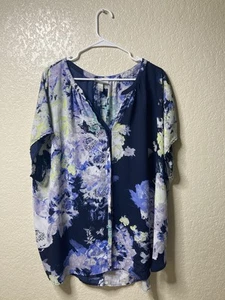 Ava & Viv Damen Plus 3x Top lila Blumen kurze Dolmanärmel Tunika Bluse - Bild 1 von 8