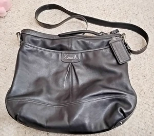 Bolso Bandolera Coach Park Lona Cuero Negro Hombro Cartera Llavero - Imagen 1 de 13