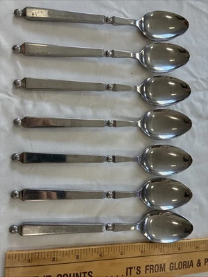 SET 7 Dinner SPOONS Vintage STANLEY ROBERTS stainless: LIBERTE Pattern Japan GUC - Image 1 of 4