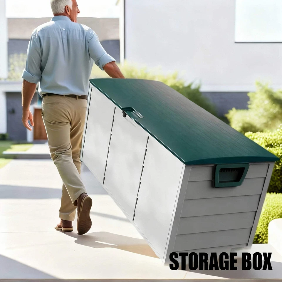 Caja de cubierta exterior de alta resistencia de 75 galones - Caja de almacenamiento impermeable para patio con bisagras Foto 1 de 4