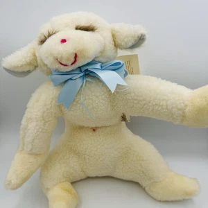 Ms Noah Lamb Plush Belly Button Blue Bow Plush Stuffed Animal 13” W/ Tags - Picture 1 of 8