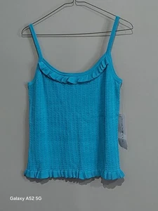 Sharon Young Damenpullover Schößchen Tanktop neu mit Etikett aquablau Seide Viskose M 34 x 22 - Bild 1 von 6