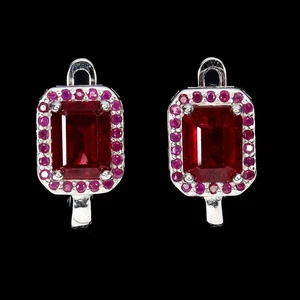 925 Sterling Silver Earrings Octagon Ruby 8x6mm Natural Gemstone Jewelry - Picture 1 of 14