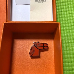Hermes Scarf Ring Twilly Ring Cadreige Horse Motif Necklace Gold Brown W/Box - Picture 1 of 8