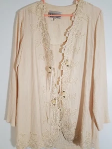 S.L. Fashions Damen Tunika Top Gr. 10 Elfenbein Offen Bestickt Band Rosen 3338 - Bild 1 von 10