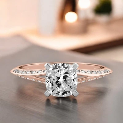 18k Gold Diamond Wedding Ring Rose Lab Grown Cushion 1.2 Carat IGI Certified - Image 1 of 4
