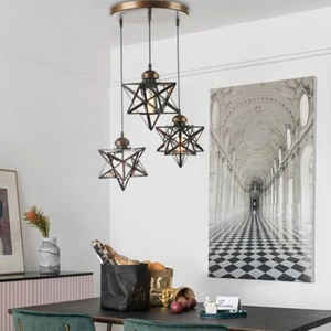 Modern Moravian Star Glass Pendant Lamp Chandelier Light 3-Light Ceiling Fixture - Picture 1 of 17