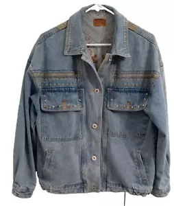 Embroidered Jean Jacket - heavy weight, almost one of a kind, Gorgeous! size L - Picture 1 of 8