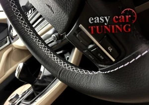 Für Mazda 2 2007 - 2014 schwarz Echtleder Lenkradabdeckung weiß - Bild 1 von 9