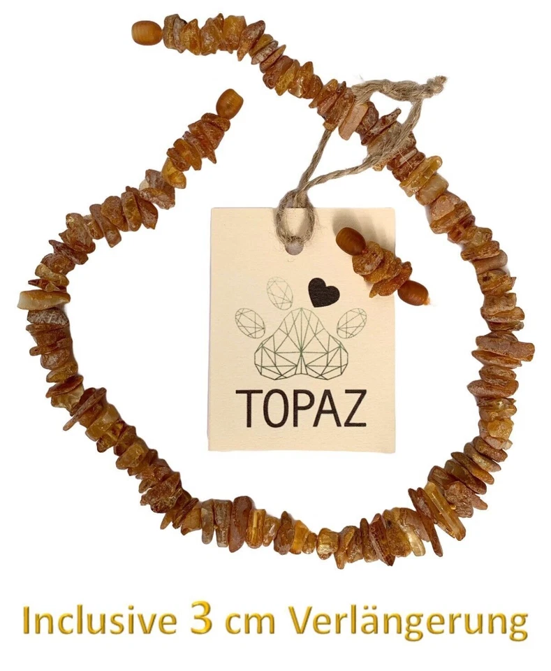 TOPAZ® Bernsteinkette für Hunde 35 cm + 3 cm Verlängerung + Charmanhänger