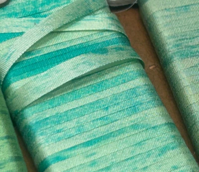 embroidery  silk trim 1/8" ribbon 4mm green teal 1yd Japan - Image 1 of 3