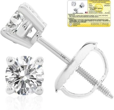 14k Gold IGI Certified Lab Grown Diamond Stud Earrings - Image 1 of 3