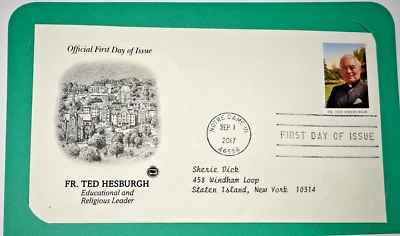 Fr. Sobres de estampilla Ted Hesburgh/FDC primer día de emisión Foto 1 de 2