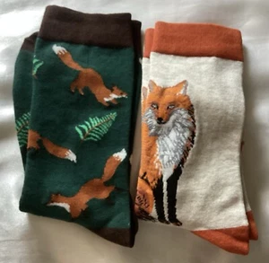 2 Pairs Womans Men’s Fox Novelty Adult Crew Socks / Brand New Size Uk 5-8 :39-42 - Picture 1 of 2