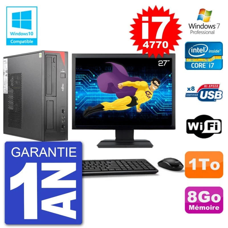 PC Fujitsu Esprimo E520 Dt Pantalla 27" i7-4770 8Go Disco 1ToNuevo DVD Wifi W7 - Imagen 1 de 1