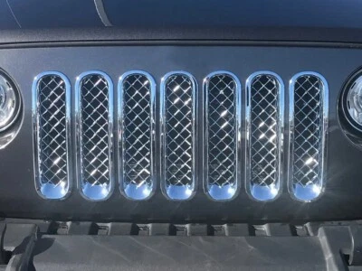 Chrome 7PC Mesh Grille Grill Insert Overlay Trim FOR 2007-2017 Jeep Wrangler — 第 1/4 张图片