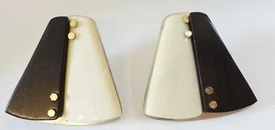 Pendientes modernistas firmados de madera y hueso bovino de plata esterlina de latón? Tornillos Foto 1 de 4