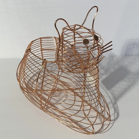Copper Wire Cat Shape Metal Egg Basket Home Garden Country Farmhouse Decor 11" Cover