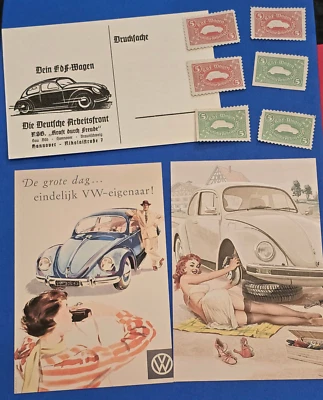 TERCER Reich vw volkswagen auto car ad nazi colección de postales alemanas con estampillas Foto 1 de 4