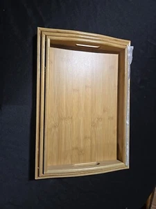 3 Piece Bamboo Breakfast Serving Tray with Handles, Nesting Serving Trays - Picture 1 of 7