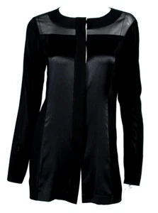DONNA KARAN COLLECTION Black Crepe Satin Paneled Button-Front Blouse 8 - Picture 1 of 9