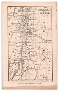 1866 T. Nelson & Sons Lake Champlain & George Map Card Engraved Bartholomew B5 - Picture 1 of 2