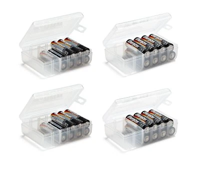 Set of 4 - Two AA and Two AAA Battery Storage Box, Battery Storage Case, Battery