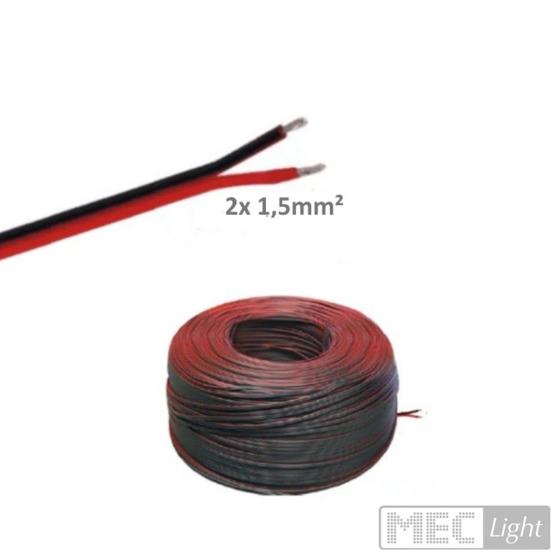 (0,59€/m) 5-100m LED KFZ Kabel Zwillingslitze 2x 1,50mm² rot/schwarz 2-adrig NV