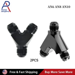 2PCS 6AN 8AN 10AN Male Y Block Fitting Splitter Adapter Union Aluminum Black - Picture 1 of 8