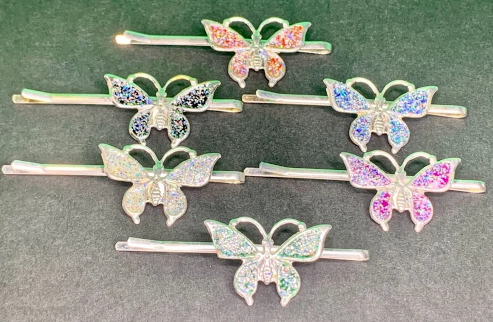 Pin de bobby / pasador / pinza de pelo con brillo de mariposa - juego de 10 multicolores Foto 1 de 1