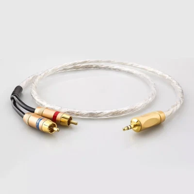 Cable auxiliar de audio adaptador divisor enchapado en plata OCC macho 8N RCA de 3,5 mm a 2 - Imagen 1 de 4