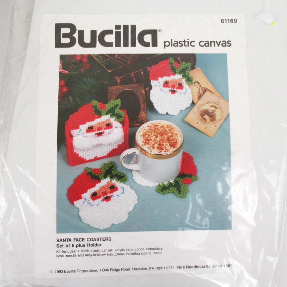 Bucilla plastic canvas Santa Claus Face coasters kit 61169 Christmas - Image 1 of 4