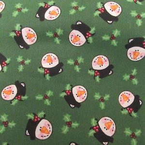 Trena's Little Bit of Christmas cotton print Christmas Snowmen on Green BTYx44 - Picture 1 of 5