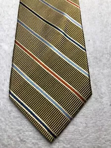 JOS A BANK MENS TIE GOLD WITH BLUE ORANGE YELLOW STRIPES 3.75 X 60 - Picture 1 of 4