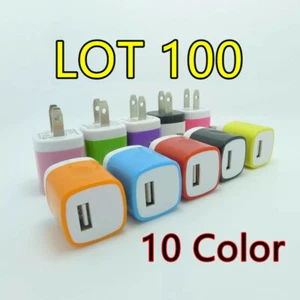 100x Color 1A USB Power Adapter AC Home Wall Charger US Plug For iPhone 5 5S 6 - Picture 1 of 11