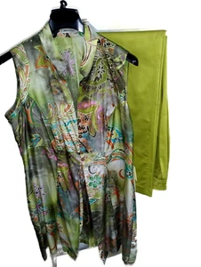 Completo Donna Estivo 2 Pezzi Pantalone Fantasia Taglia 52 it Mariella Erre Last - Picture 1 of 15