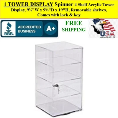 1 DISPLAY Rotating Spinner 4-Shelf Acrylic Tower Display Comes with Lock & Key - Image 1 of 2