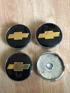 4x Chevrolet Alloy Wheel Hub Centre Cap New Centre Caps Badge 60mm Black / Gold - Picture 1 of 3