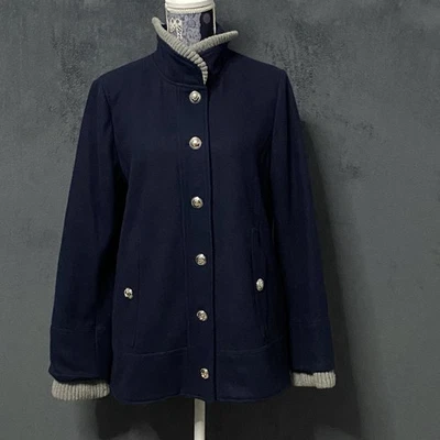 Abrigo Tommy Hilfiger Mezcla de Lana Guisante Mujer L Azul Chaqueta de Pecho Único Preppy Foto 1 de 4