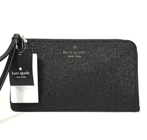KATE SPADE NEW YORK LUCY GLITTER L-ZIP WRISTLET WALLET BLACK MEDIUM KE454 NWT - Picture 1 of 10
